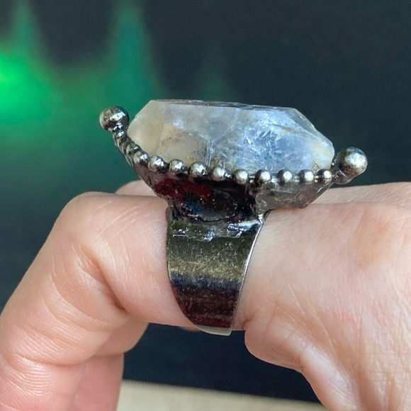 Natural phantom smokey crystal quartz gemstone adjustable ring boho goth - Picture 8 of 15